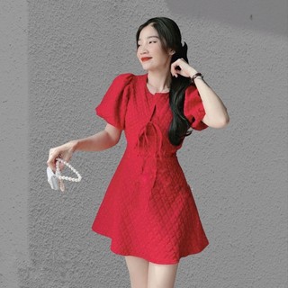 Set đầm 2 dây+ áo cột nơ đỏ - Chitchitstore