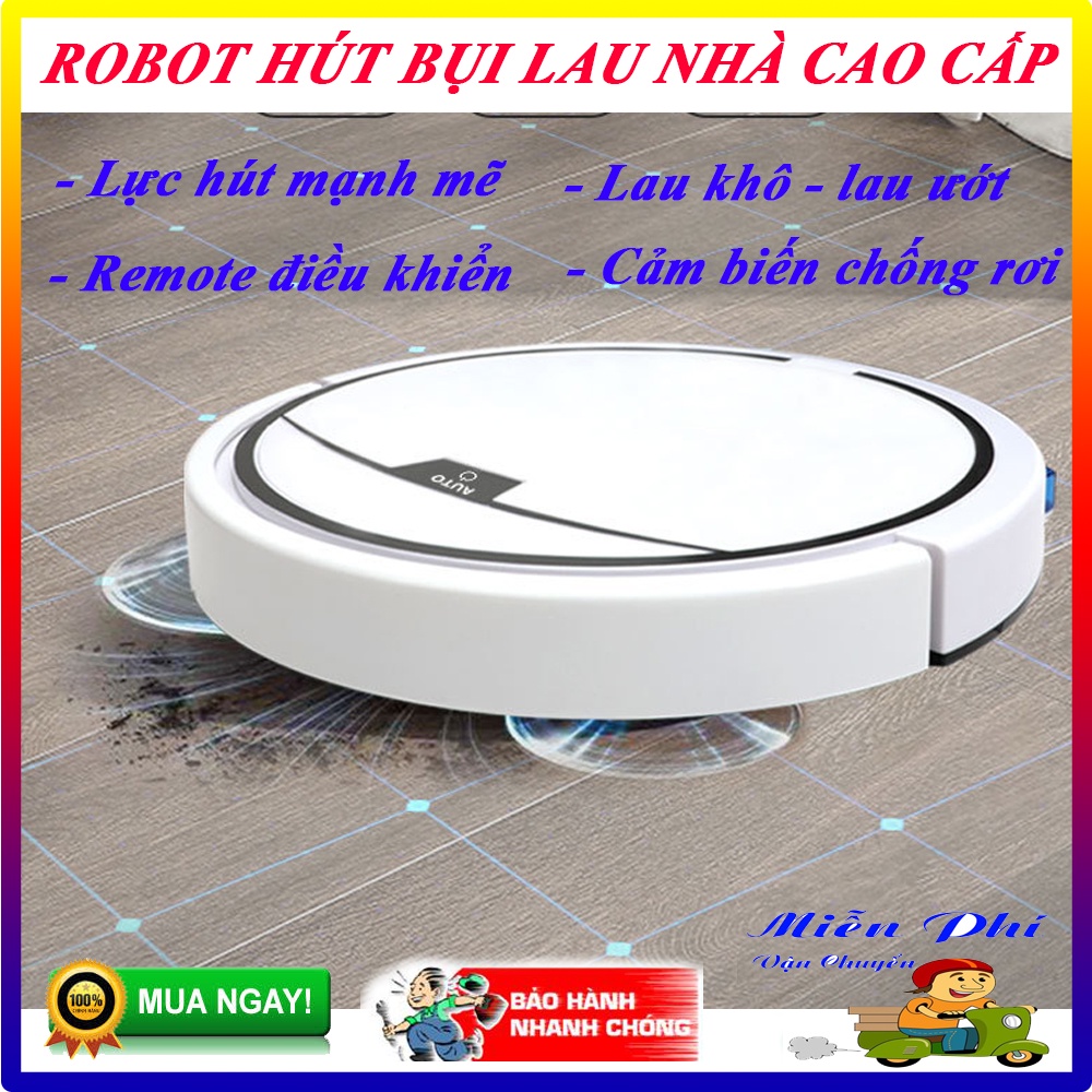 Máy Hút Bụi, Robot Hút Bụi Lau Nhà Tự Động RS300. Lực Hút Mạnh, Cảm Biến Thông Minh, Remote Điều Khiển, Lau Khô - Ướt