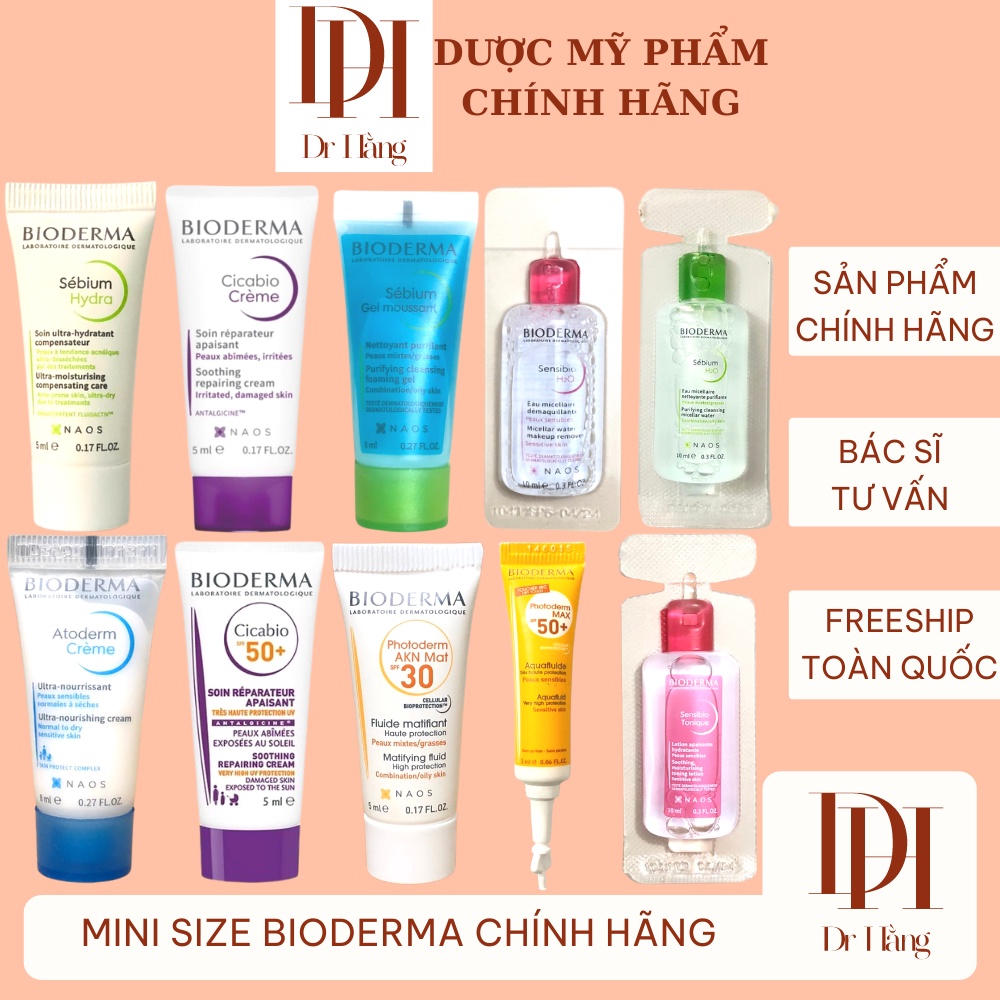 Mini size bioderma các dòng dưỡng ẩm , kem phục hồi, chống nắng . sample bioderma