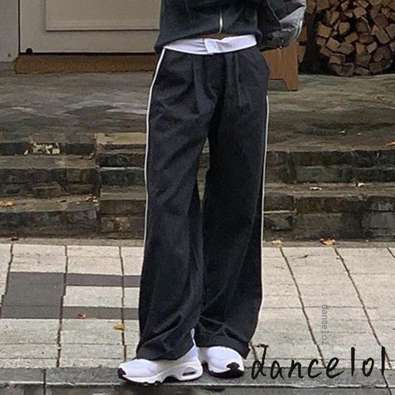 Quần Dài Ống Rộng Lưng Thấp Họa Tiết Kẻ Sọc Thời Trang Đường Phố Cá Tính Cho Nữ dance1o1-y2k 2000s