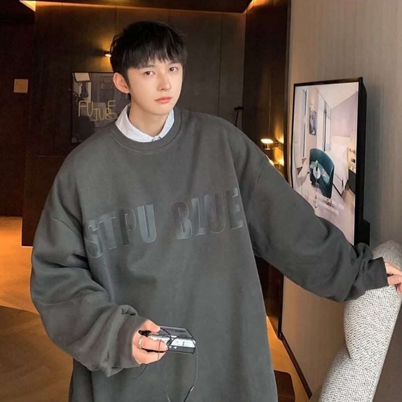 Áo Thun Nam Cổ Tròn In Chữ Phong Cách hip hop Đường Phố Hàn Quốc Cỡ Lớn M-5XL