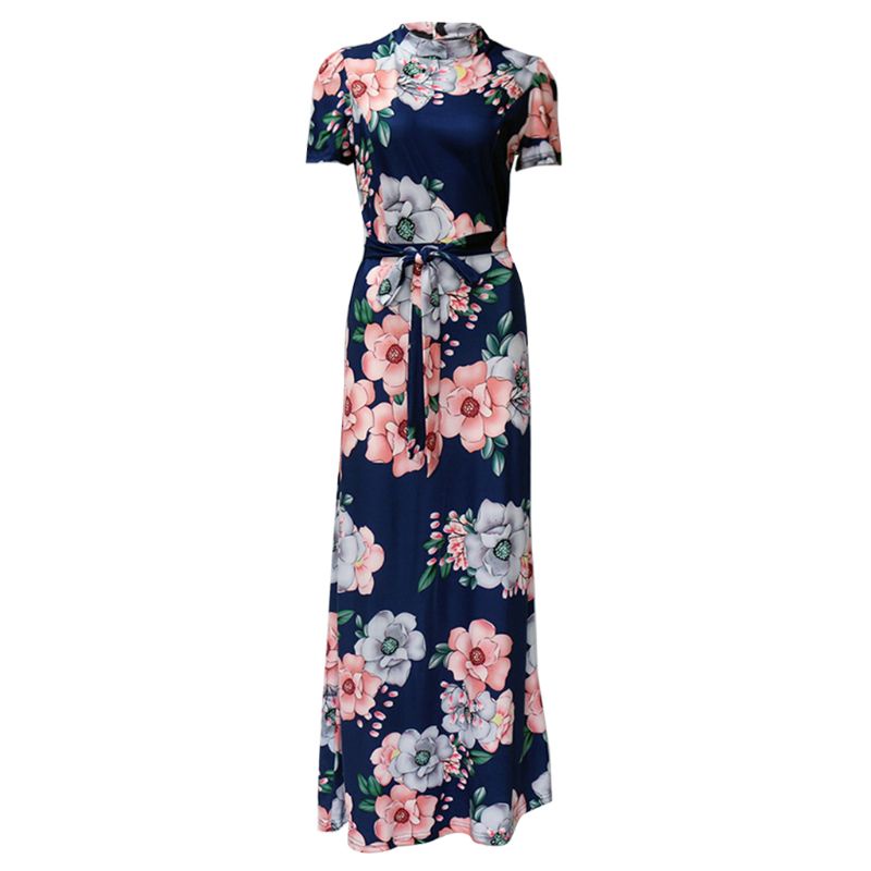 Xiangbao Đầm Maxi Tay Ngắn Cổ Đứng Phong Cách Boho Mùa Hè Cho Nữ Có Size Lớn Fl