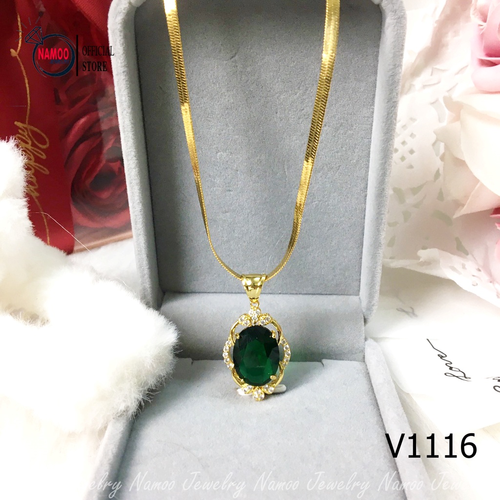 Dây Chuyền Khảm Đá Lục Bảo Cực Đẹp Cực Chất Cho Nữ V1116 Namoo Jewelry