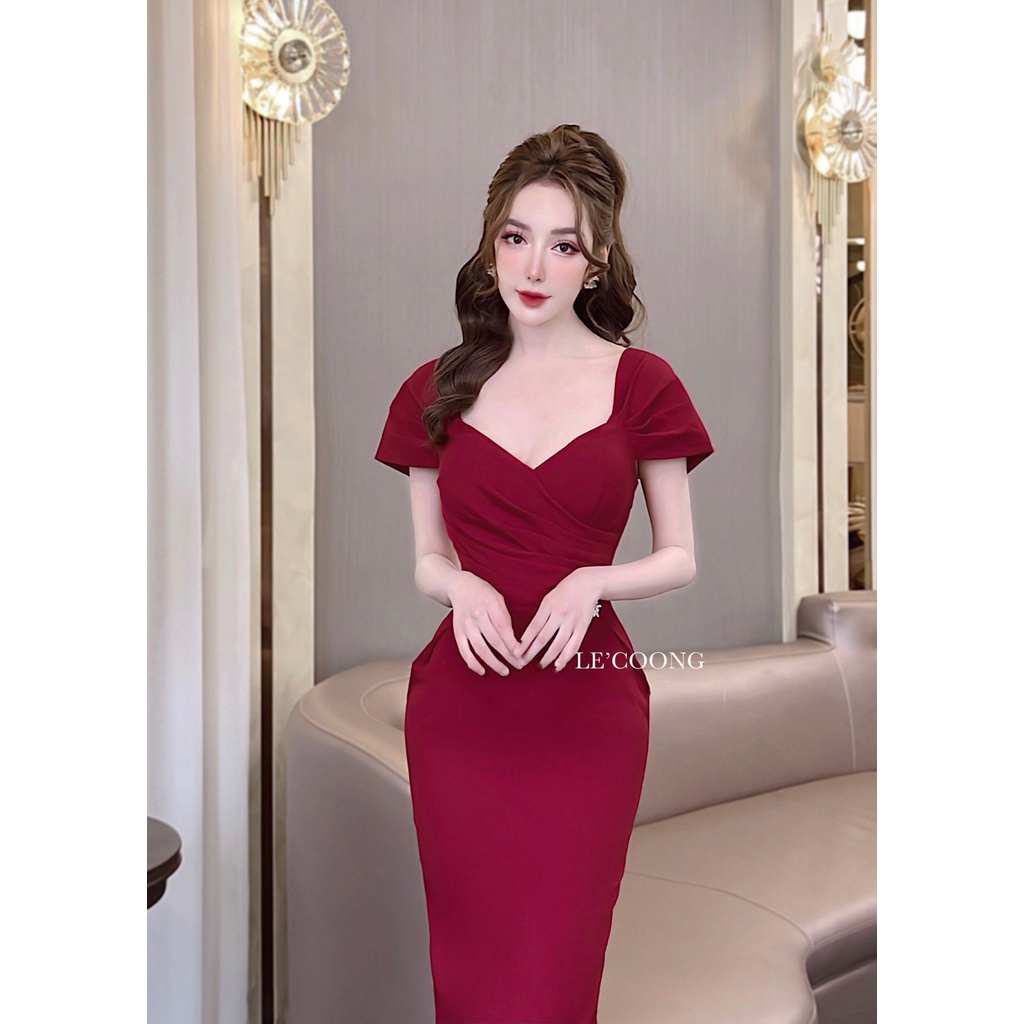 Đầm Body Kiểu Tay Phồng LECOONG V298 Váy Nữ Vải NỈ Nhung Dáng Ôm Đen Đỏ Trắng