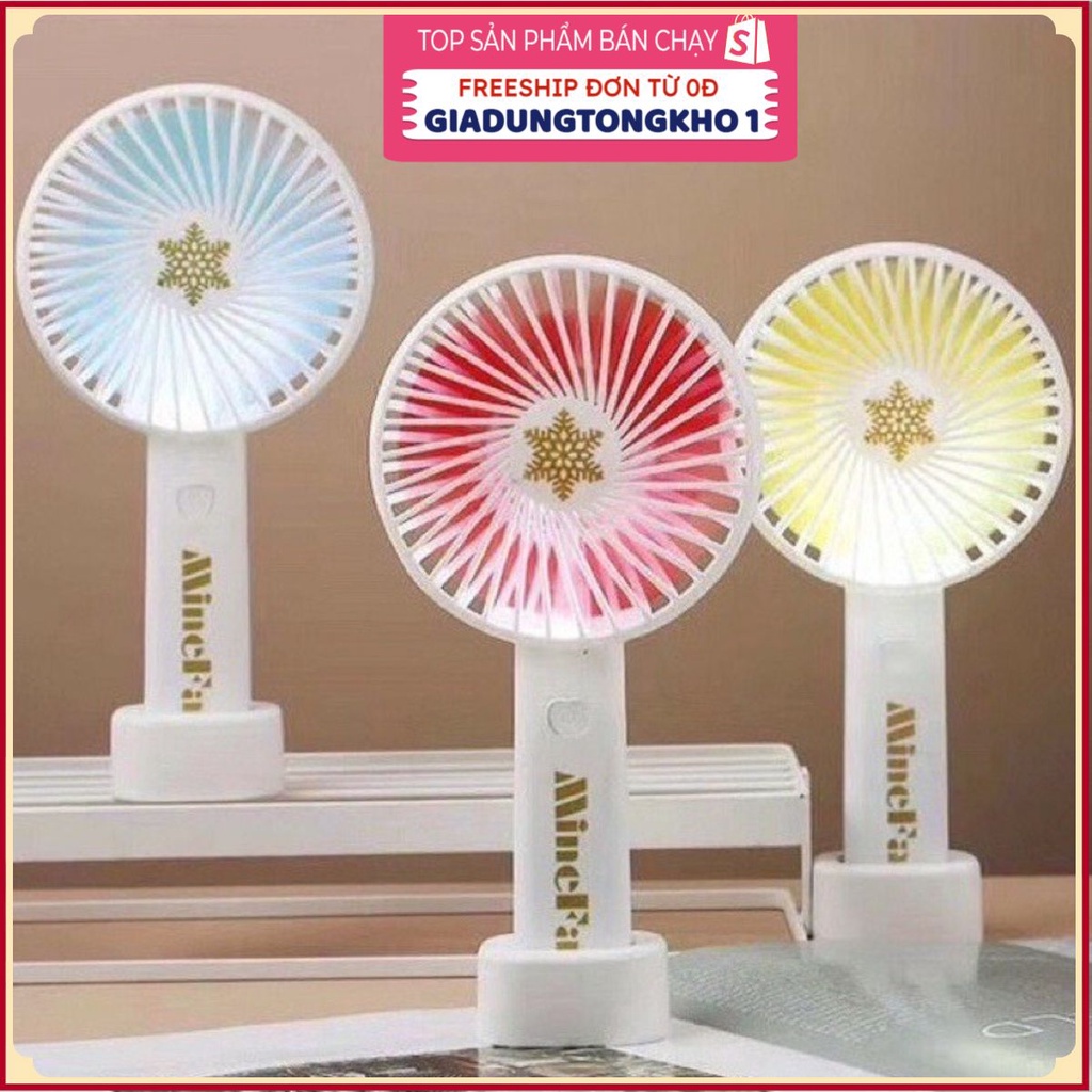 Quạt tích điện miniGIADUNGTONGKHO1Quạt Sạc Bông Tuyết Cầm Tay Siêu Tốc Có Đế Để Bàn, Quạt có thể sử dụng đến 5 tiếng