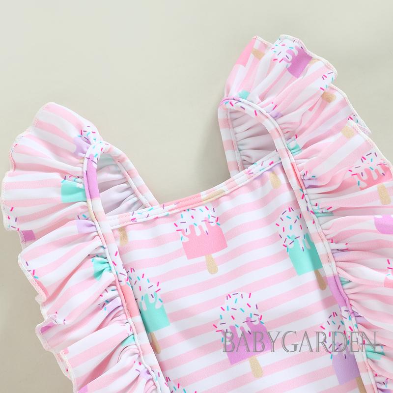 Bộ Đồ Bơi Một Mảnh Sát Nách Cổ Vuông In Họa Tiết Dâu Tây / Kem Dễ Thương Cho Bé Gái 3-24