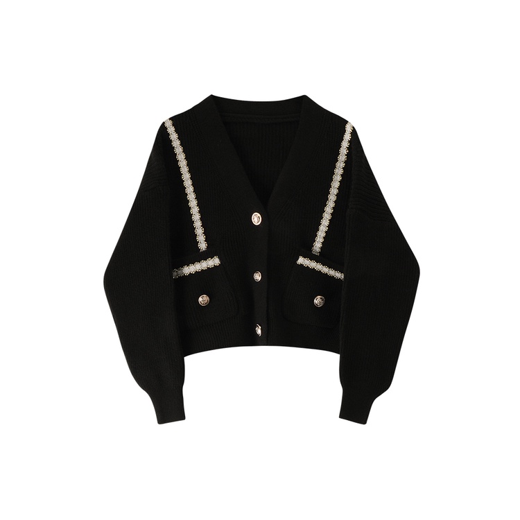 Áo khoác cardigan croptop màu đỏ tết dệt kim tay dài cổ V phối viền trắng 2 bên túi 2 màu đen trắng dễ phối đồ LUHAZO