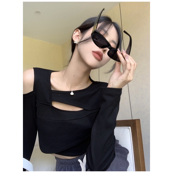 Áo thun NZN tay dài hở vai màu trơn gợi cảm thời trang mùa xuân hàng mới dành cho bạn nữ