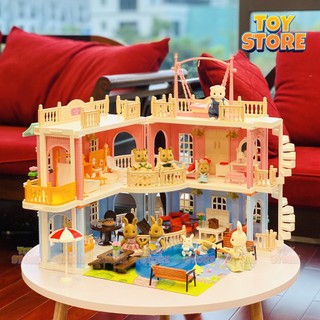 Bộ đồ chơi mô hình nhà búp bê thỏ villa toystore FUDAER đồ chơi ghép hình nhà cho bé