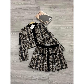 Set dạ đen phối nhung sang chảnh