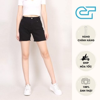 Quần Short Jean đen cạp cao co dãn gấu thường CT JEANS