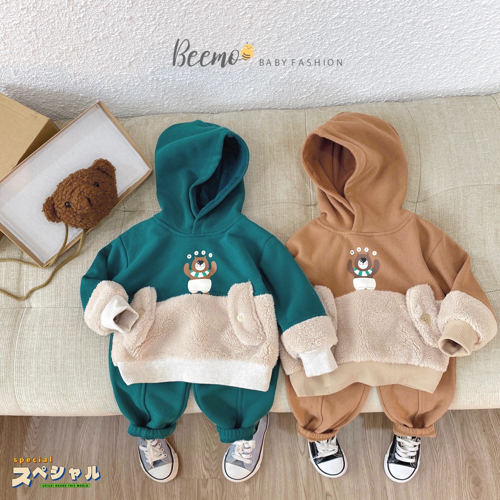 Bộ nỉ cho bé BEEMO, thiết kế áo hoodie, quầy dày dặn siêu ấm áp B259