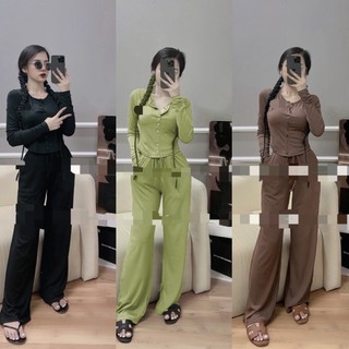 Bộ tăm ysl cài cúc quần ống suông rộng 3 màu chuẩn mẫu hàng Qc dày dặn