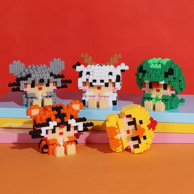 Đồ chơi lắp ráp mô hình 12 Con Giáp, 12 cung hoàng đạo, Lego 3D mini