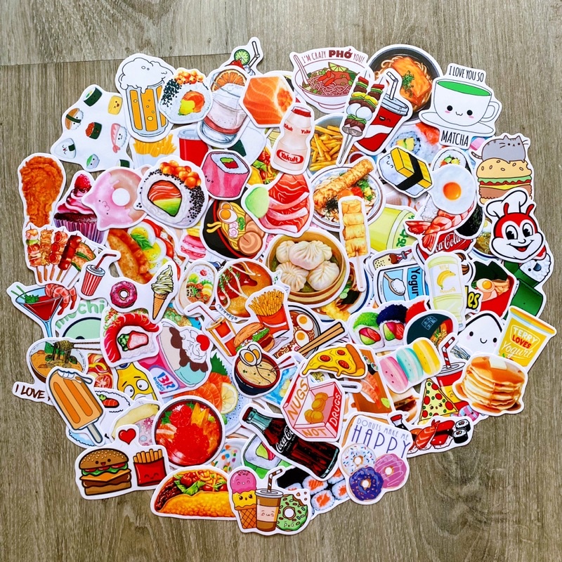 Sticker FOOD - THỨC ĂN  CHỐNG NƯỚC dán trang trí xe, laptop, nón bảo hiểm, vali, đàn guitar, máy tính, ốp điện thoại