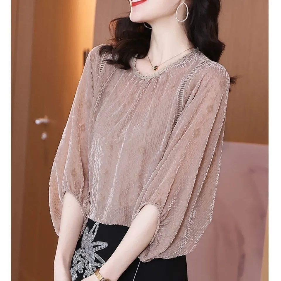 Áo Sơ Mi Chiffon Tay Lửng Dáng Rộng Thời Trang Mùa Hè Cho Nữ