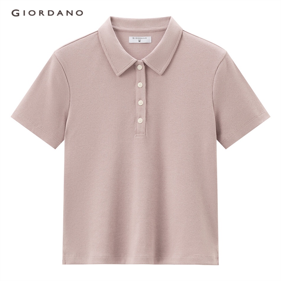 GIORDANO Áo sơ mi nữ polo tay ngắn sọc caro ôm vừa vặn nhiều màu tùy chọn 13313221