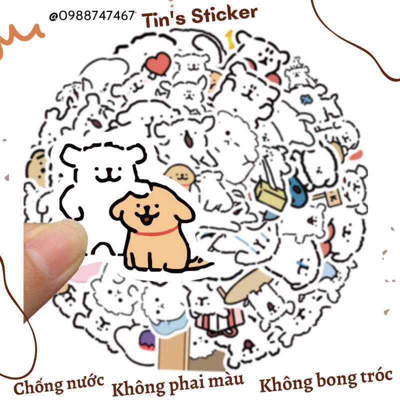 Set combo 50 miếng dán sticker chú chó con Maltese đáng yêu dán nón mũ bảo hiểm laptop vali đàn guitar sổ tay tủ lạnh
