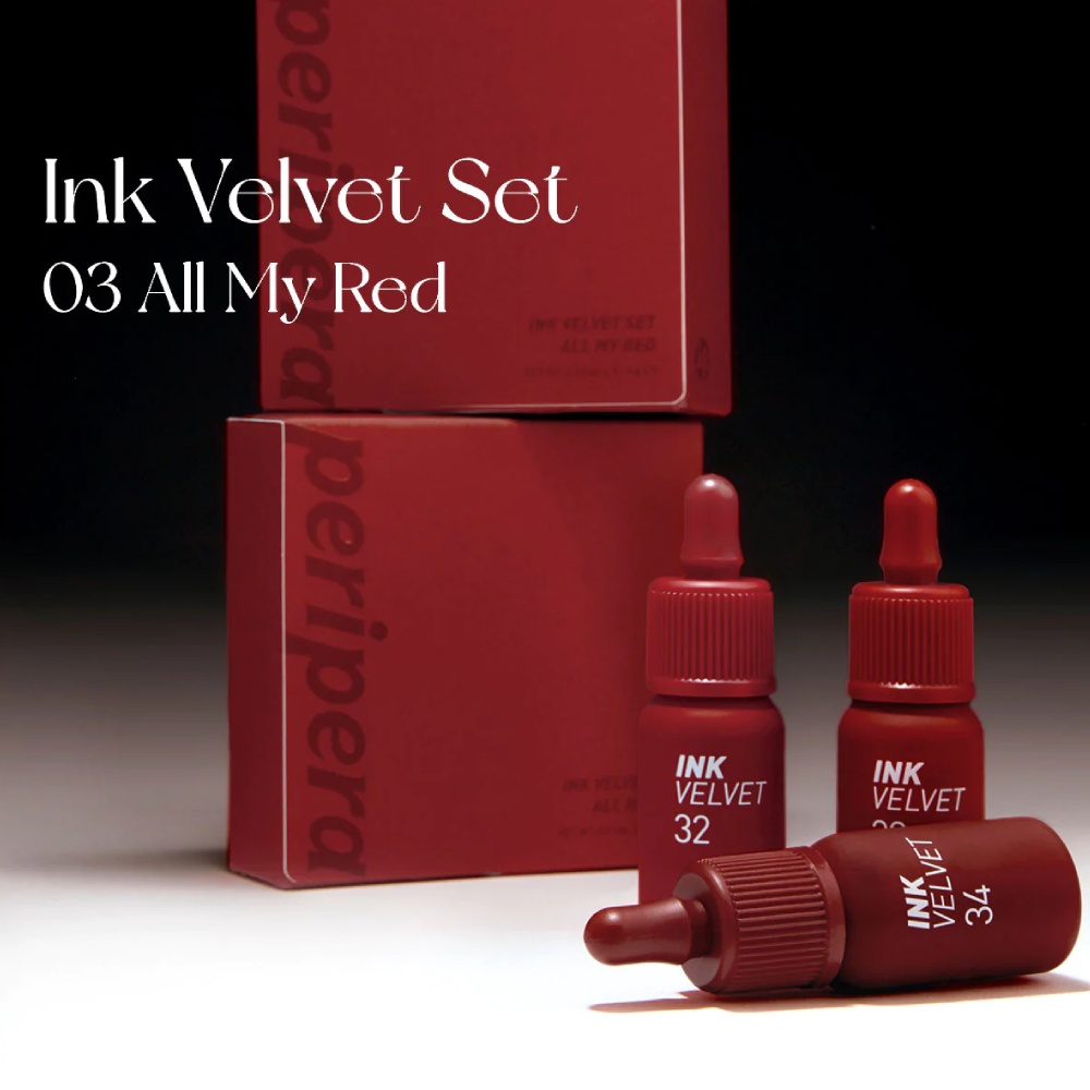 Bộ Son Tint Màu Đỏ Peripera Ink Velvet Set 03 All My Red 4g