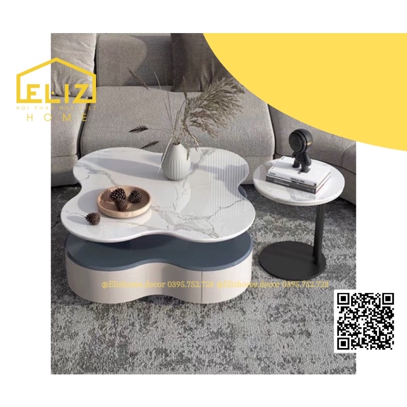 Cặp bàn trà Hoa mặt đá xoay 360° nhập khẩu