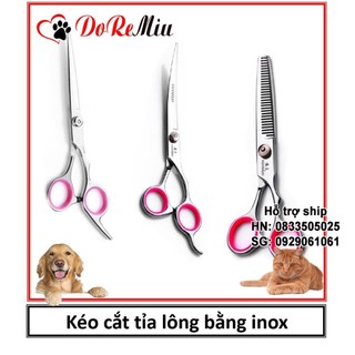 (1 cái)  Kéo cắt tỉa lông chó mèo bằng inox  (4 loại kéo thẳng, kéo cong, kéo tỉa) kéo cắt lông thú cưng