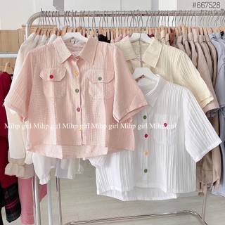 Áo croptop vải xốp gân nút màu kiểu dáng basic dễ phối đồ