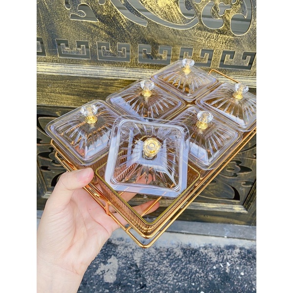 Set Khay Mức 6 Ngăn Vàng