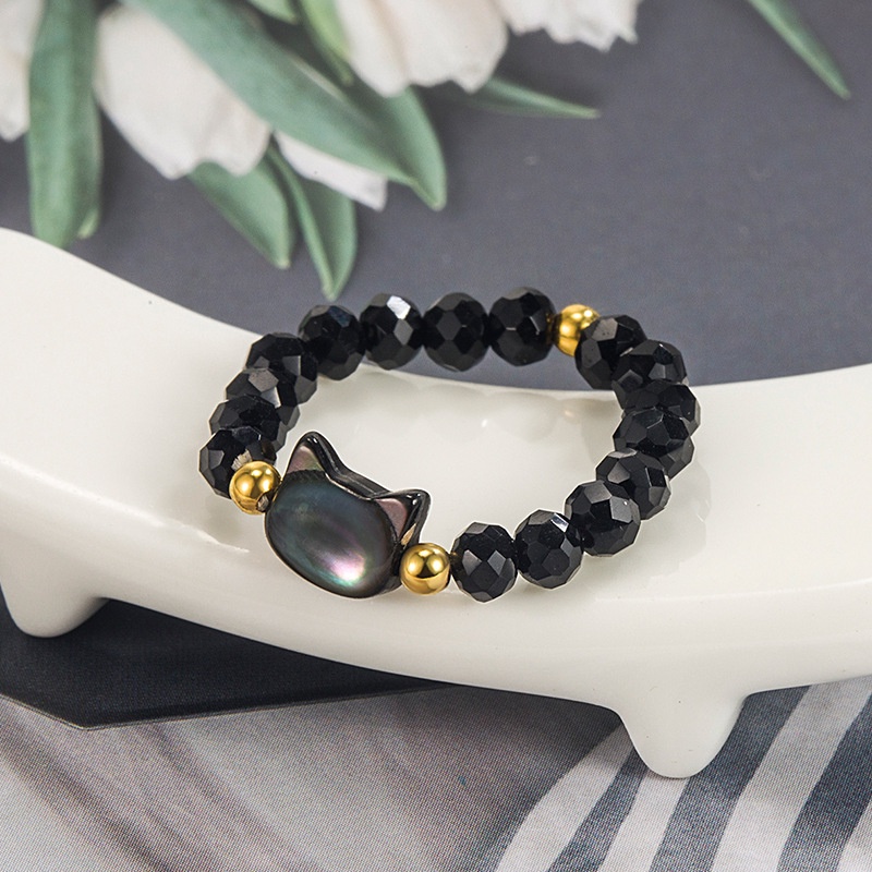 Nhẫn Cặp Xỏ Hạt Trắng Đen Đơn Giản Thời Trang Hình Mèo Dễ Thương Cho Cặp Đôi