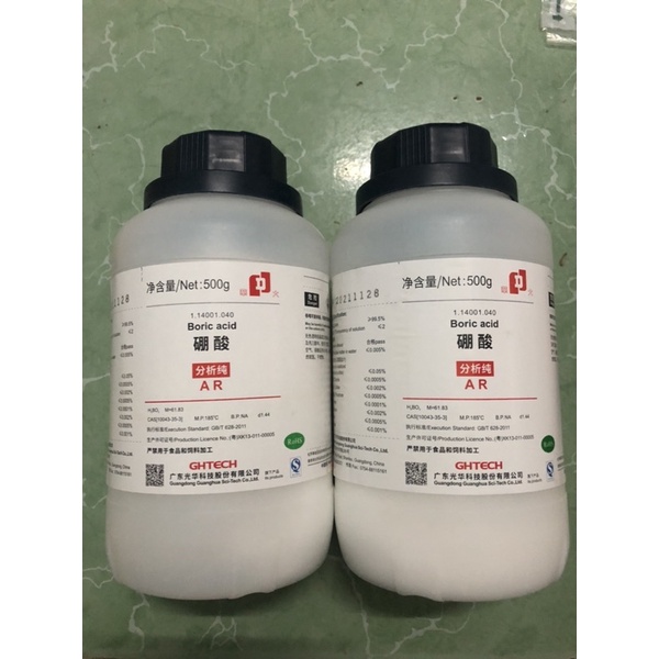 Boric acid H3BO3 axit boric tinh khiết khối lương chai 500g diệt gián diệt kiến