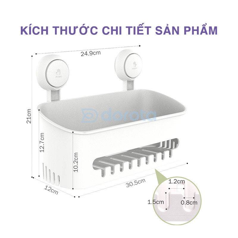 Kệ treo tường không cần khoan cao cấp DOROTA công nghệ hút chân không, đựng đồ nhà tắm decor AW558