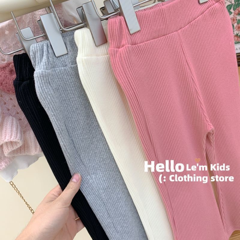 Quần Dài Ống Loe Lưng Cao Màu Trơn Phong Cách Hàn Quốc Thời Trang Mùa Thu Cho Bé Gái