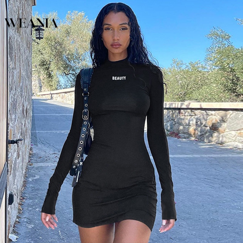 Đầm Nữ Tay Dài In Chữ WEANIA Thời Trang Mùa Thu