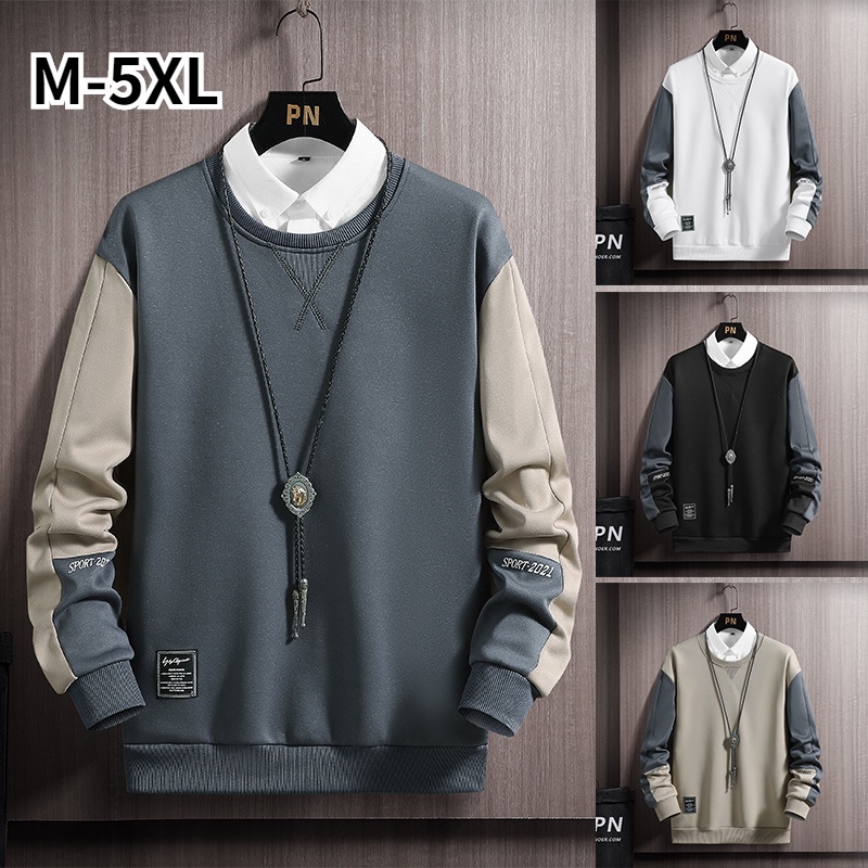 áo nỉ form rộng Áo Thun Nam Dài Tay Cổ Tròn áo hoodie không mũ plus size M-5XL
