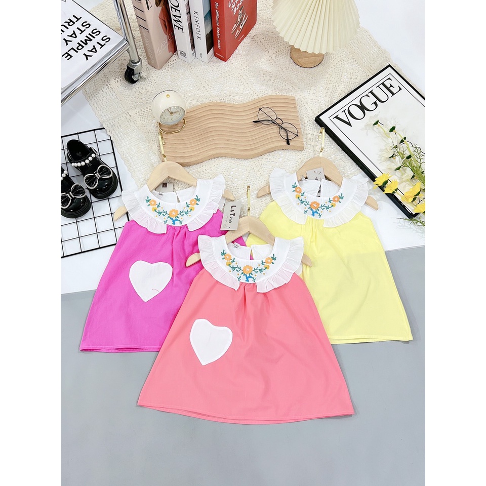 Váy đầm bé gái-cổ thêu hoa sịn - vải thô mát