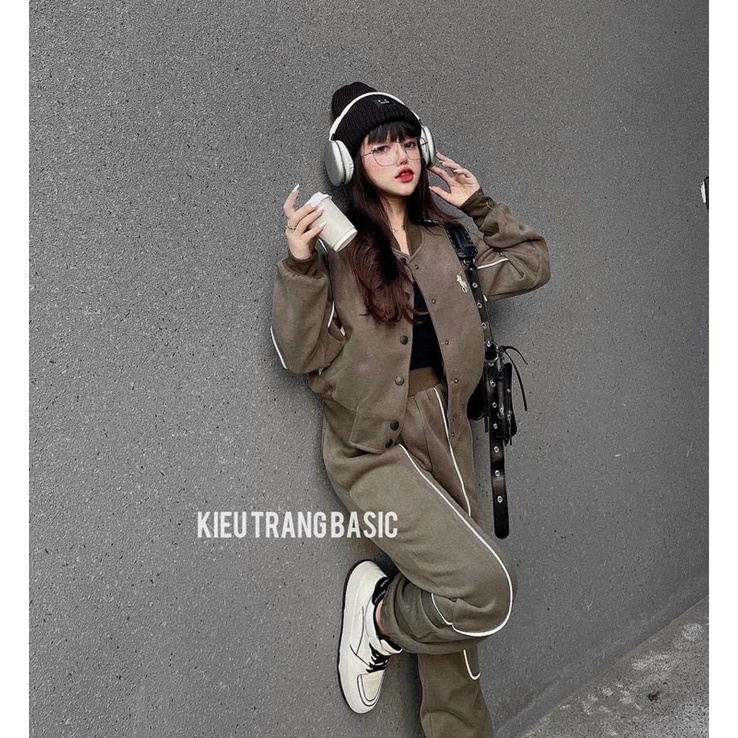 Bộ nỉ ép hàng cao cấp thêu hình,sét thể thao bomber chất nỉ dạ mịn phom đẹp