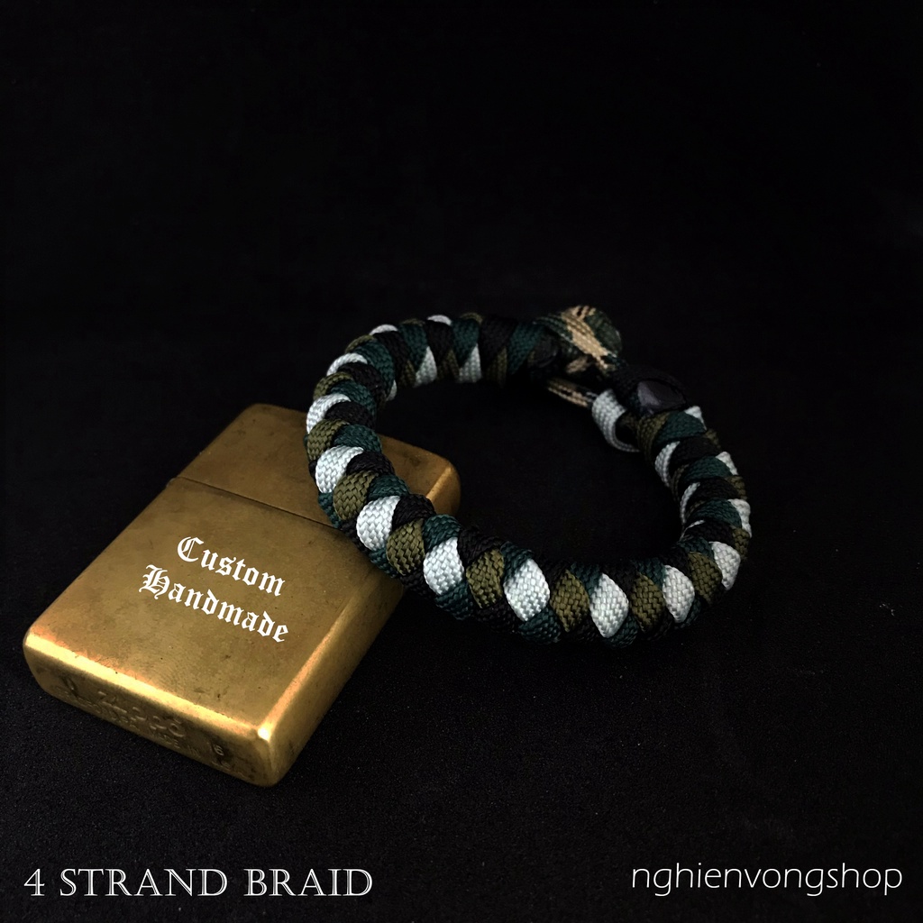 Vòng paracord handmade 4 strand braid xanh-đen-ghi