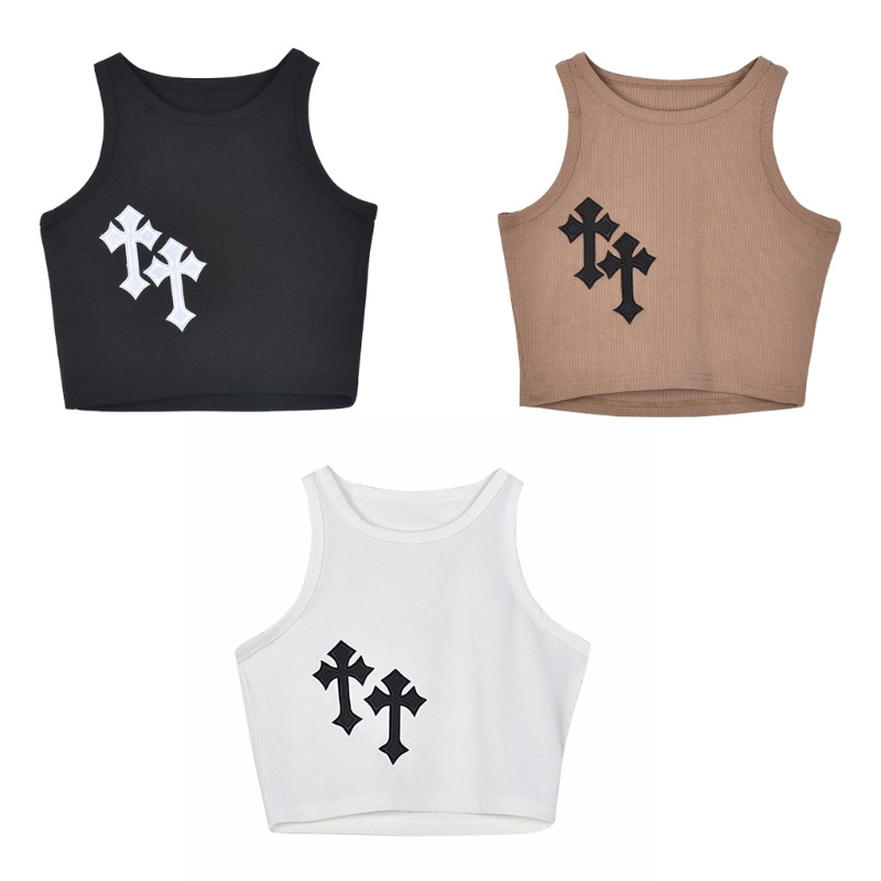 Áo Croptop Dệt Kim Sát Nách Cổ Tròn Phối Dây Đan Chéo Ôm Dáng Gợi Cảm Cho Nữ