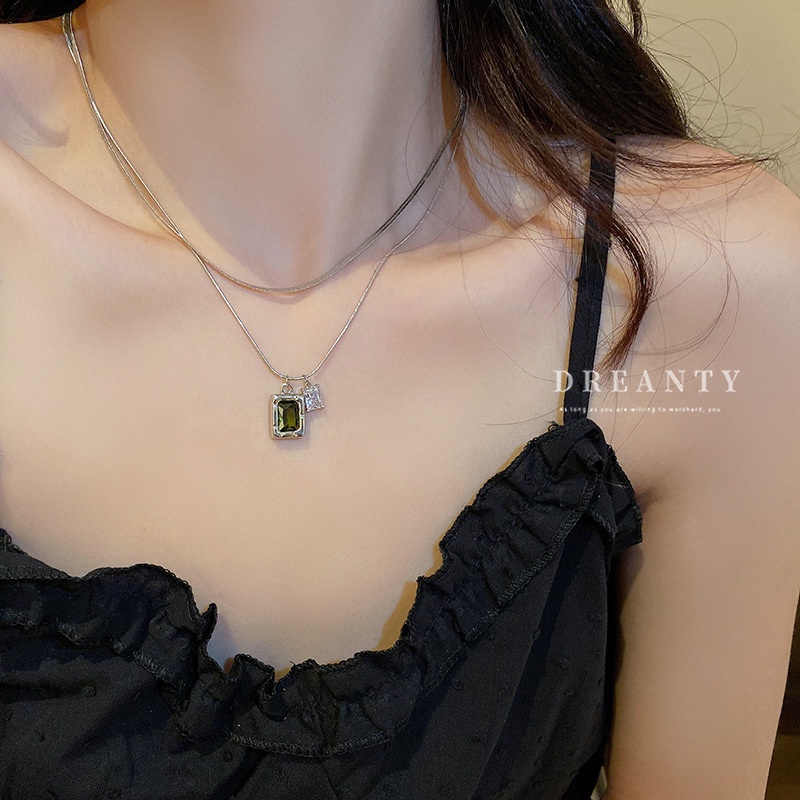 Dây Chuyền Hai Mảnh Mặt Vuông Đính Đá Zircon Cao Cấp Phong Cách Hàn Quốc Đơn Giản Hợp Thời Trang