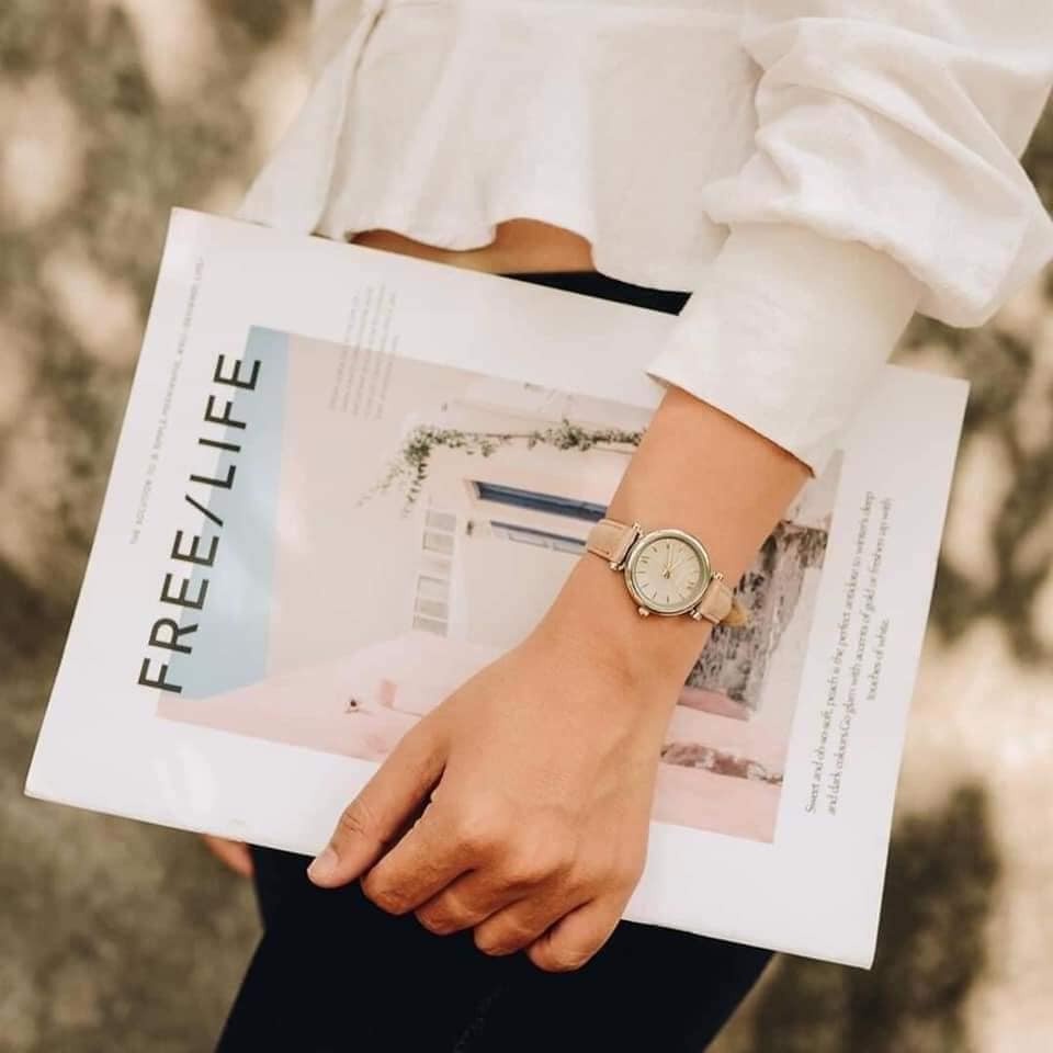 Đồng hồ nữ Fossil dây hồng beige, viền gold  ES4699