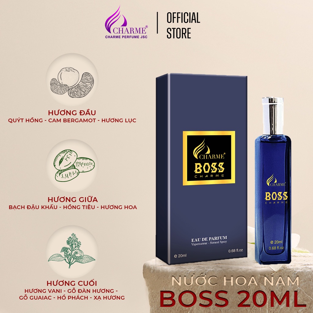 Nước hoa nam cao cấp, Boss Charme, hương thơm độc đáo, mạnh mẽ, dành cho phái mạnh, 20ml