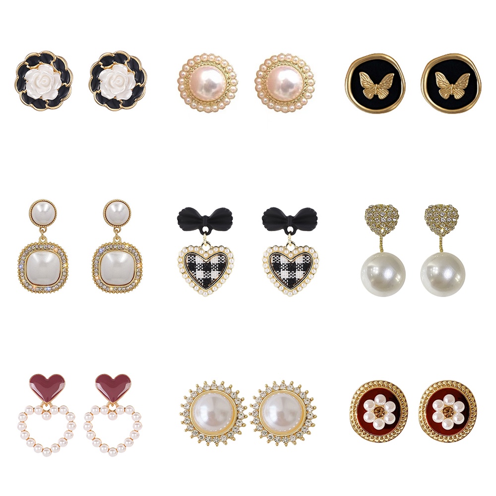 Bông Tai Hình Hoa / Bướm / Trái Tim Đính Ngọc Trai Thời Trang Sang Trọng Cho Nữ