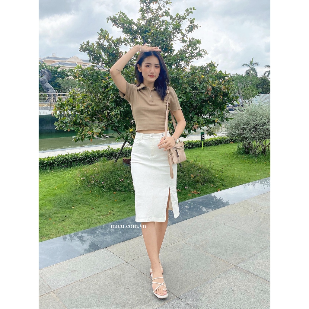 Áo croptop cổ polo anna clara thanh lịch sang trọng Miều Est.2013