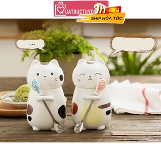 Cốc sứ chú mèo lắm chiêu đáng yêu ngộ nghĩnh, cốc mèo thần tài nhiều màu may mắn