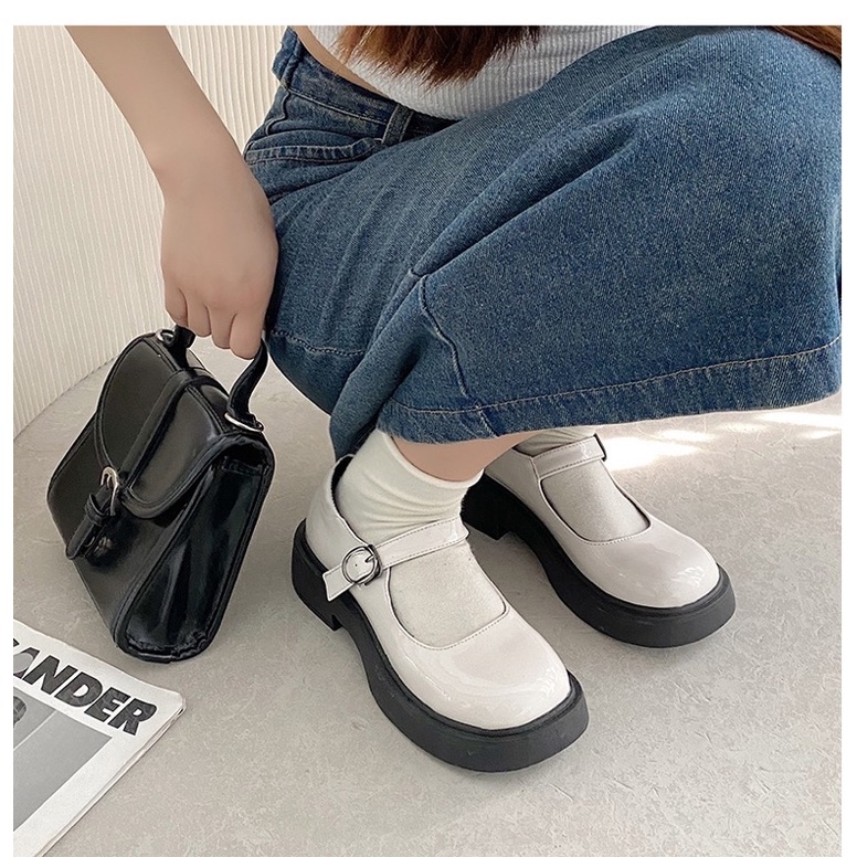 Giày nữ đế cao 3p phong cách hàn quốc, giày búp bê lolita dây cài chất liệu mềm mại