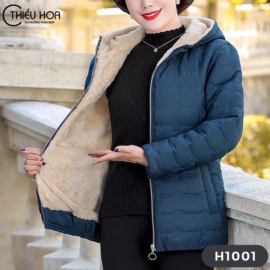 Áo Khoác Phao Nữ lót lông cao cấp sang trọng mặc cực ấm Thương hiệu Thiều Hoa AK2H1001