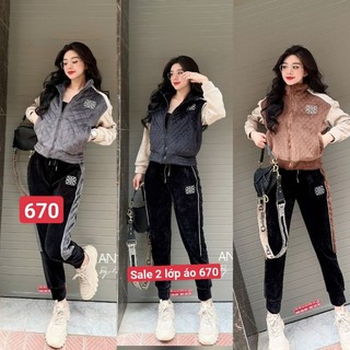 sẵn Xả Sốc Bộ thể thao nữ chất nhung áo chần phao hai lớp bomber khéo khóa hàng quảng châu cao cấp  a