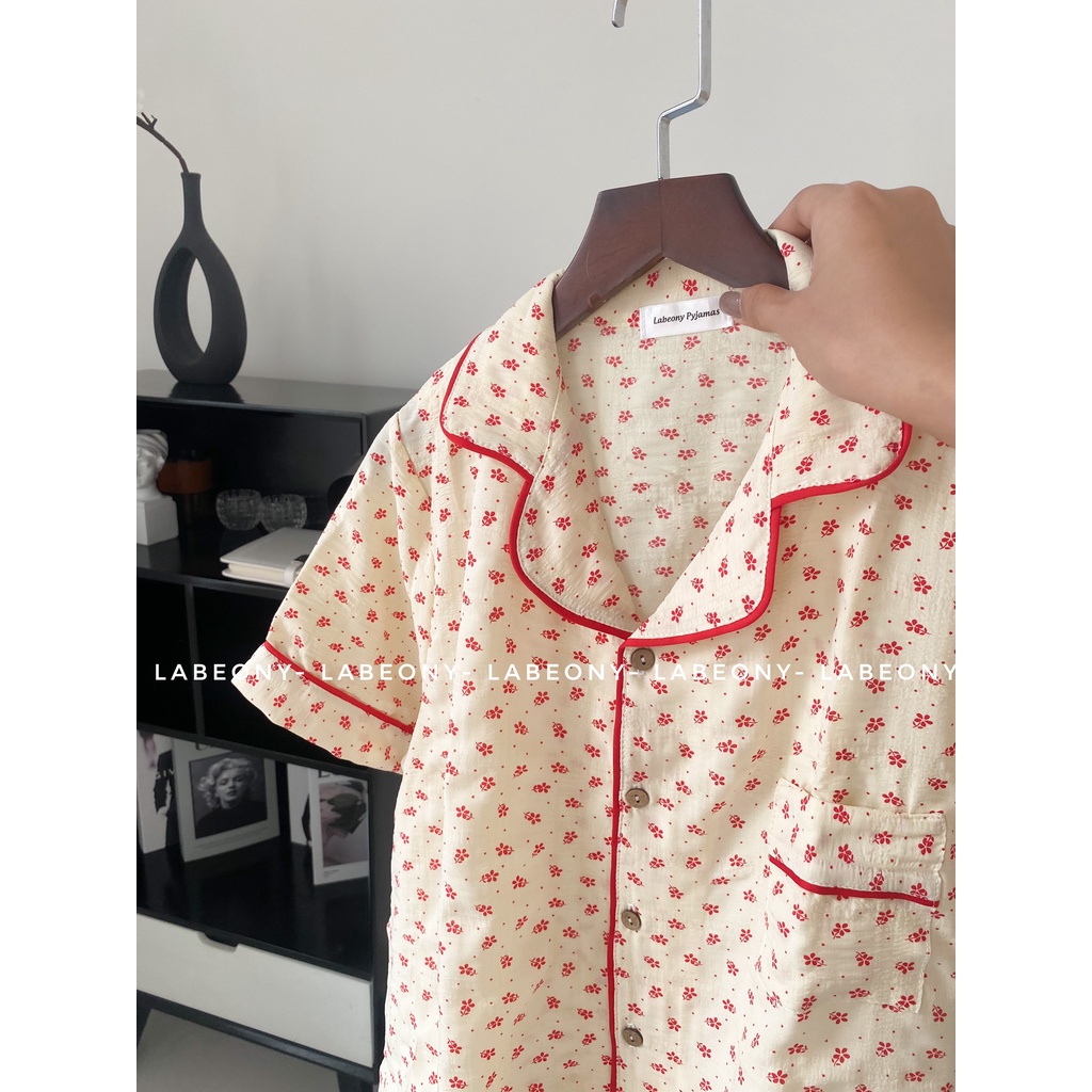 Pyjama tết đồ mặc nhà đồ bộ hoa nhí đũi nhún cao cấp mềm mát Labeony