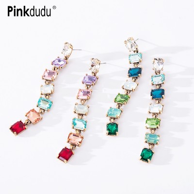 Khuyên tai Pinkdudu PD847 dáng dài bằng hợp kim màu gradient thời trang cho nữ