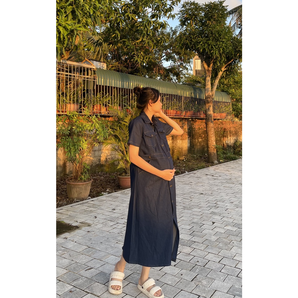 Váy Bầu Công Sở Dáng Đuôi Cá Chất Vải Bò Đẹp Freesize Dưới 70kg