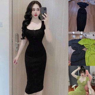 Đầm body dài nút